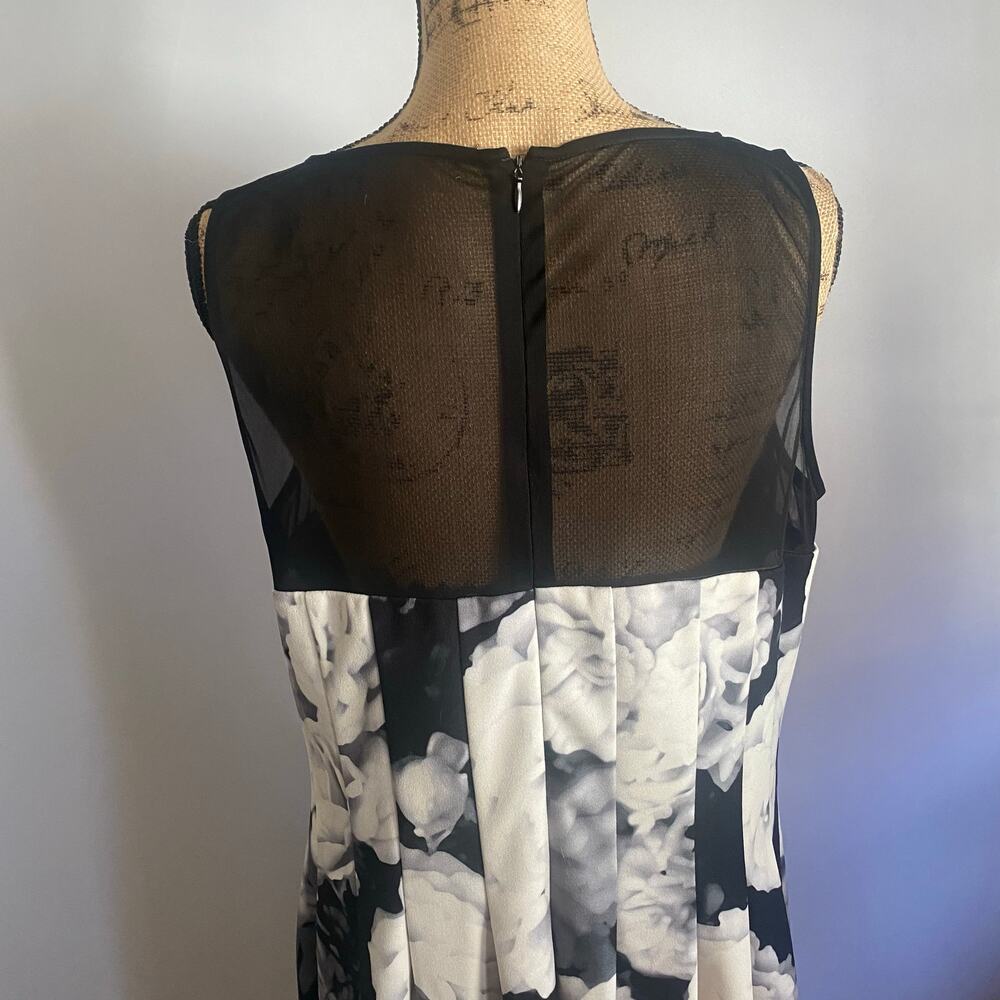 Calvin Klein Floral Mesh Yoke Shift Dress Black White 16 Corporate Cocktail - Picture 7 of 17